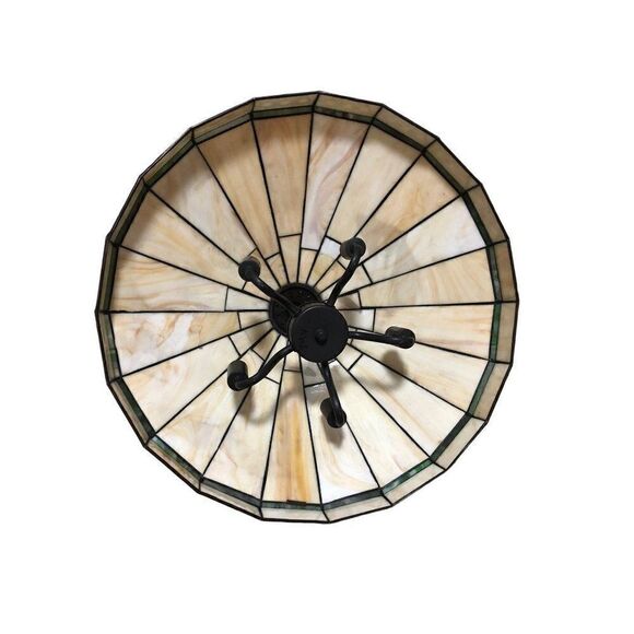 Vintage Stained Glass Swag Hanging Lamp Elegant Design Arts and Crafts Style - Picture 3 of 7
